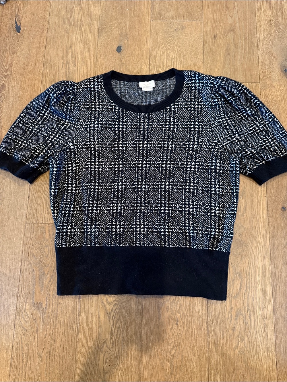 Kate Spade Mod Plaid Puff Sleeve Sweater- XL